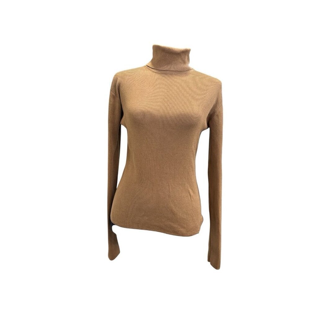 Neiman Marcus Brown Silk Blend Turtle Neck Woman's Top Small S